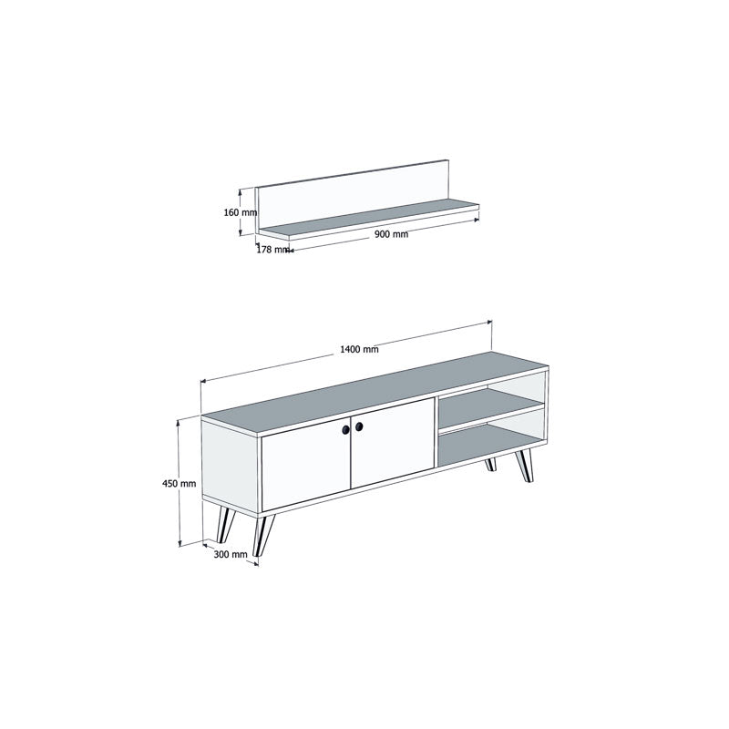 Tv Unit Aric pakoworld dark grey-walnut 140x30x45cm