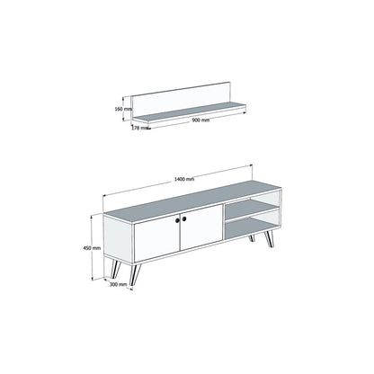 Tv Unit Aric pakoworld dark grey-walnut 140x30x45cm