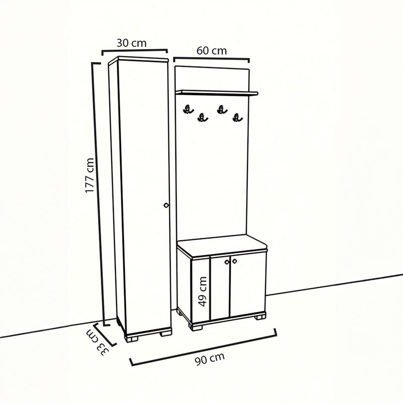 Entrance furniture-hanger Wardo pakoworld white melamine 90x33x177cm