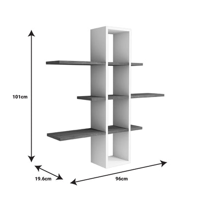 Akira pakoworld melamine wall shelf in walnut-white shade 96x19.5x101cm