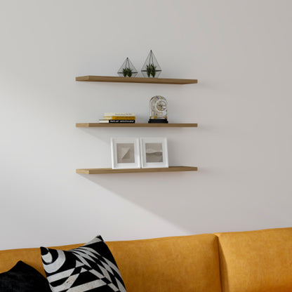 Wall shelf Edna melamine in walnut shade 60x14.5x1.8cm