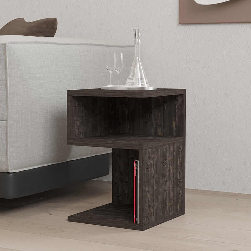 Caroly side table pakoworld melamine in charcoal shade 29.6x31.4x45cm