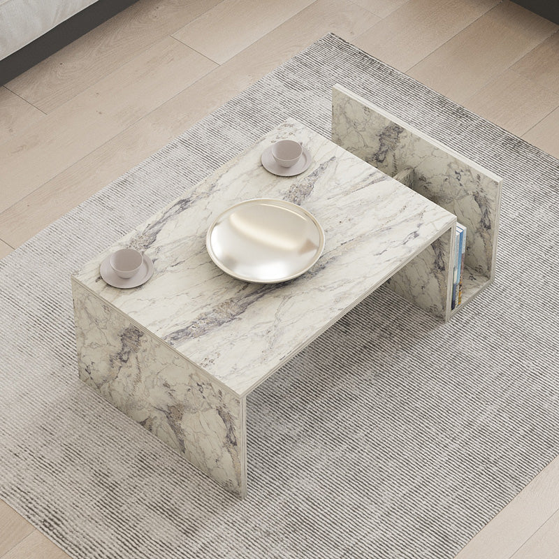 Poko coffee table in white-grey marble color 86.8x50x32.4cm