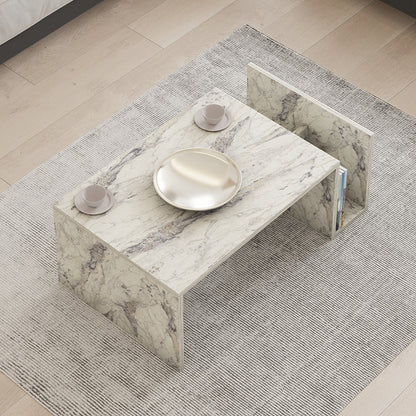 Poko coffee table in white-grey marble color 86.8x50x32.4cm