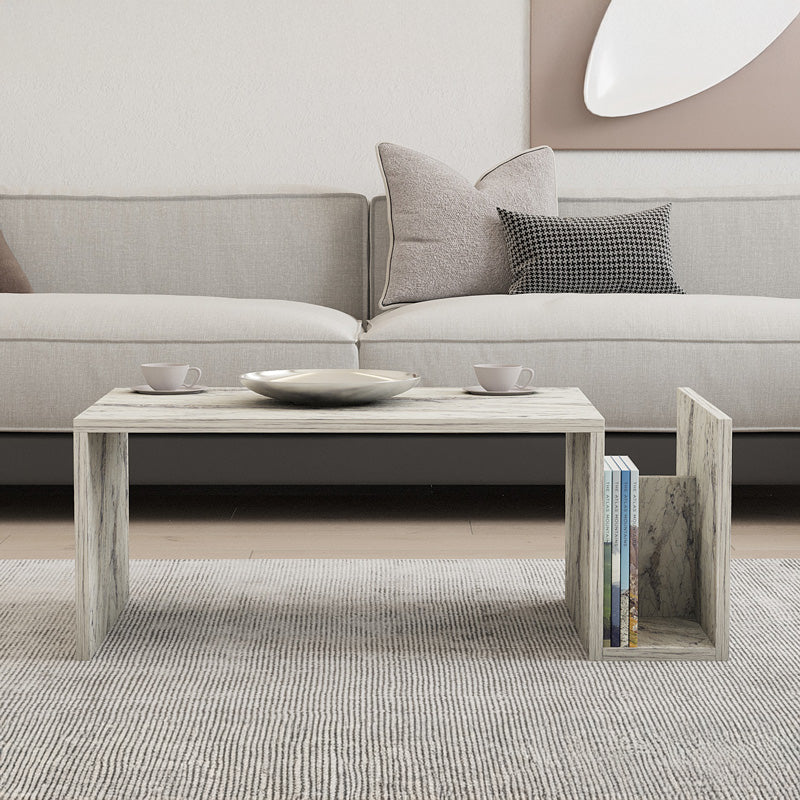 Poko coffee table in white-grey marble color 86.8x50x32.4cm