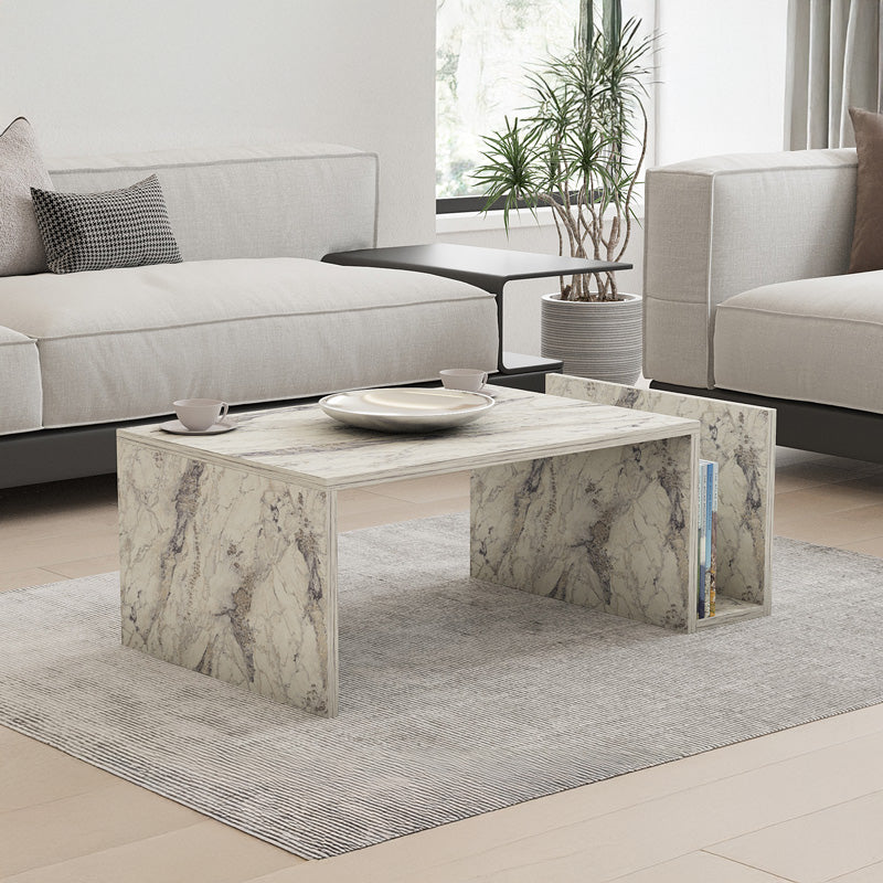 Poko coffee table in white-grey marble color 86.8x50x32.4cm
