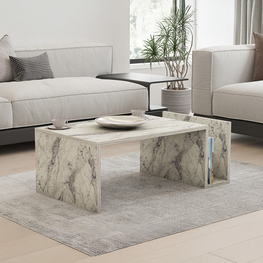 Poko coffee table in white-grey marble color 86.8x50x32.4cm