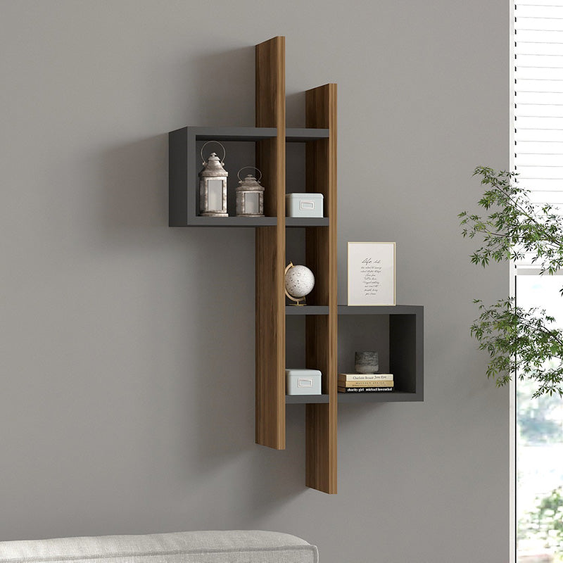 Garel pakoworld wall shelf in walnut-anthracite shade 53.8x19.6x108cm
