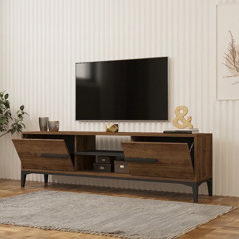 Tv stand Eslem pakoworld walnut with anthracite color 160x34.6x45cm