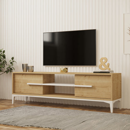 Tv stand Eslem in natural with white color 160x34.6x45cm