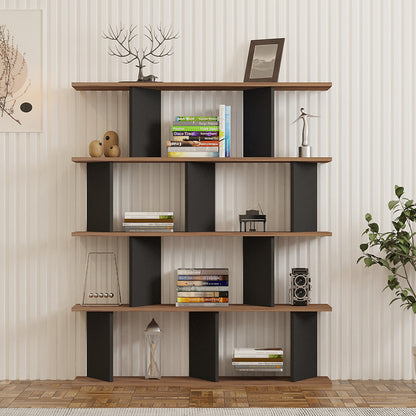 Bookcase Ratu anthracite with oak color 120x24.6x141cm