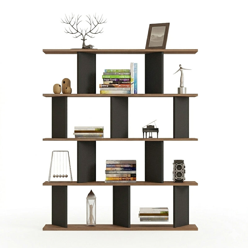 Bookcase Ratu anthracite with oak color 120x24.6x141cm