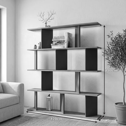 Bookcase Ratu anthracite with oak color 120x24.6x141cm