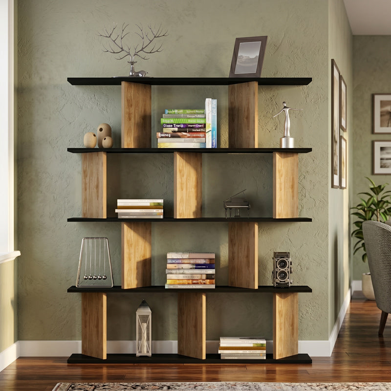 Bookcase Ratu walnut with anthracite color 120x24.6x141cm