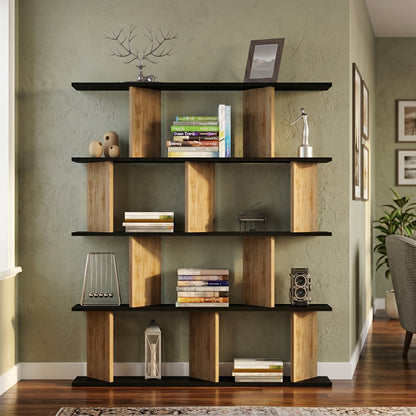 Bookcase Ratu walnut with anthracite color 120x24.6x141cm