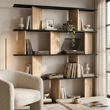 Bookcase Ratu walnut with anthracite color 120x24.6x141cm