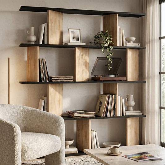 Bookcase Ratu walnut with anthracite color 120x24.6x141cm