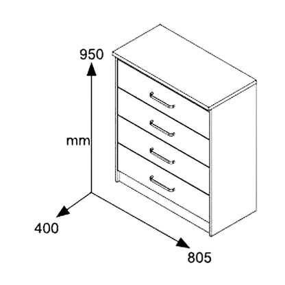 Chest f 4 drawers Olympus pakoworld  in castillo-toro colour 80x40x95