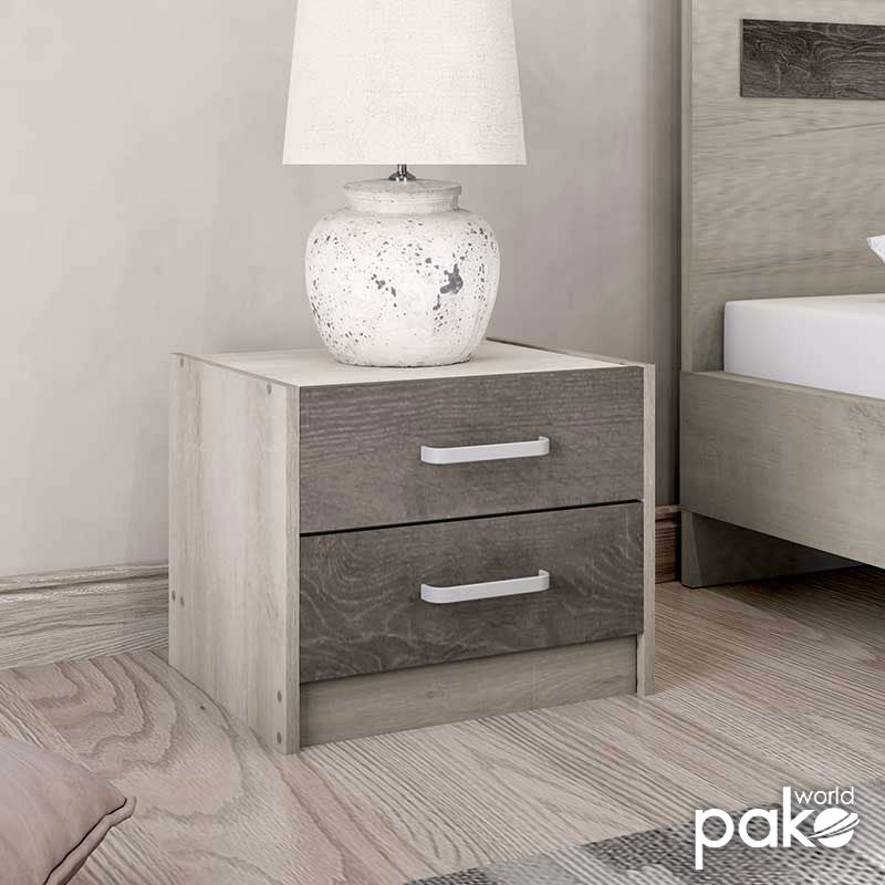 Nightstand Olympus pakoworld with 2 drawers in castillo-toro colour 47,5x40,5x40,5