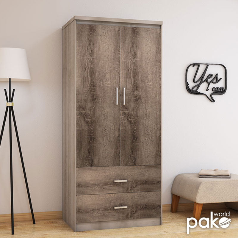 Wardrobe Olympus pakoworld with 2 doors and drawers in castillo-toro colour 81x57x183