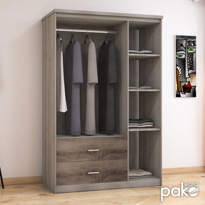 Wardrobe Olympus pakoworld with 3 doors and drawers+mirror in castillo-toro colour 120x57x183