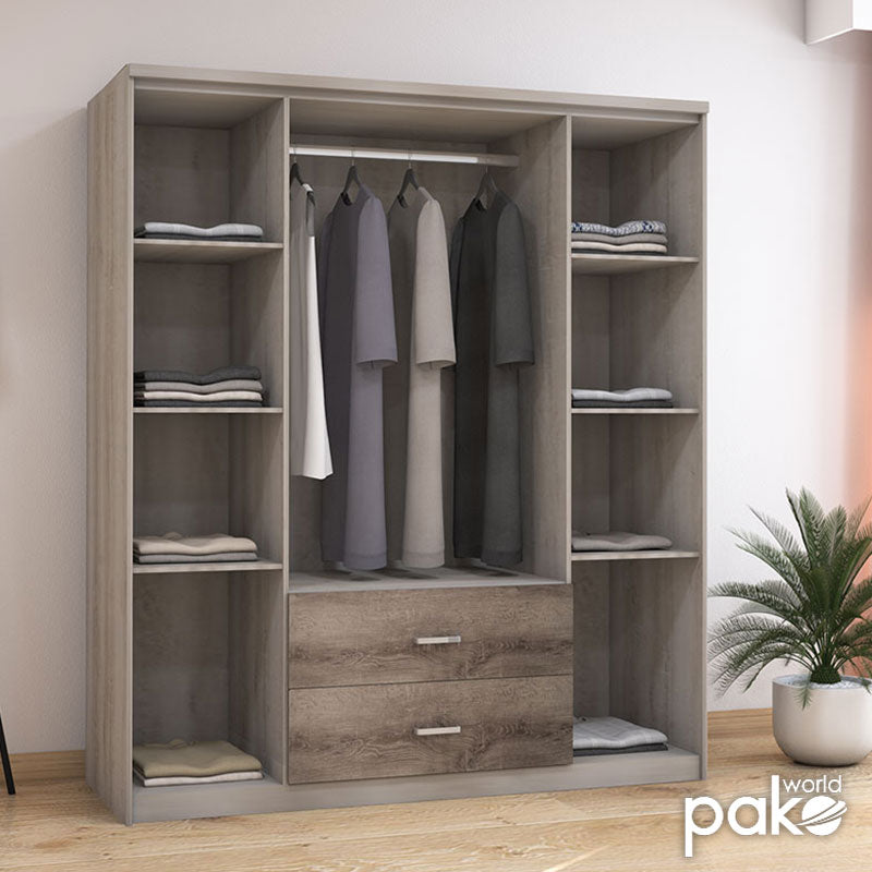 Wardrobe Olympus pakoworld with 4 doors and drawers in castillo-toro colour 159x57x183