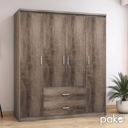 Wardrobe Olympus pakoworld with 4 doors and drawers in castillo-toro colour 159x57x183