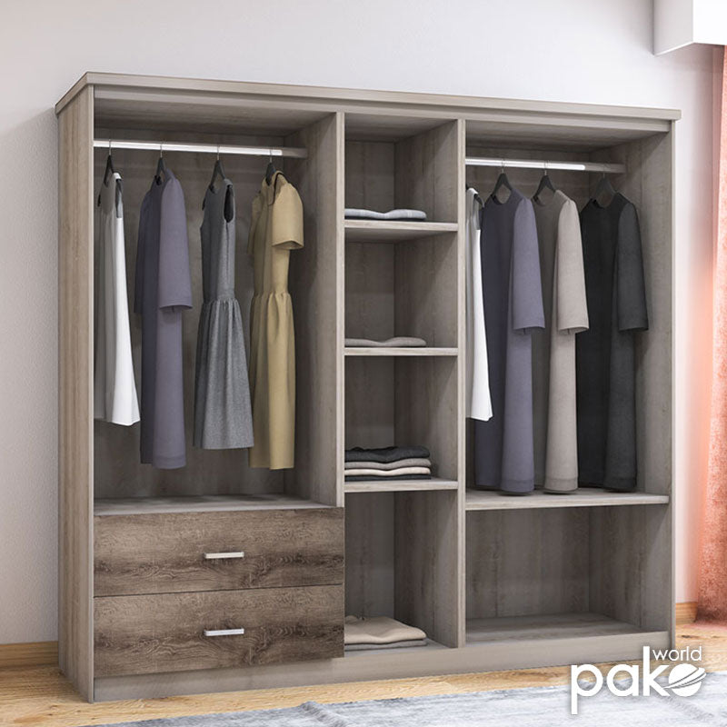 Wardrobe Olympus pakoworld with 5 doors and drawers+mirror in castillo-toro colour 198x57x183