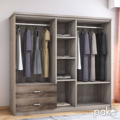 Wardrobe Olympus pakoworld with 5 doors and drawers+mirror in castillo-toro colour 198x57x183