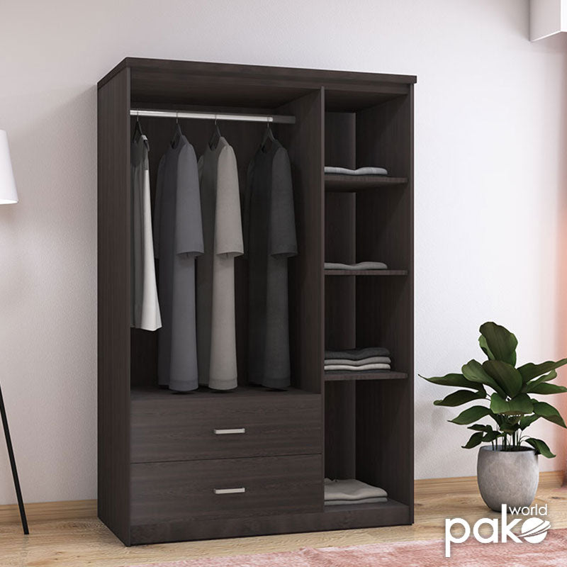 Wardrobe Olympus pakoworld with 3 doors and drawers+mirror in wenge colour 120x57x183