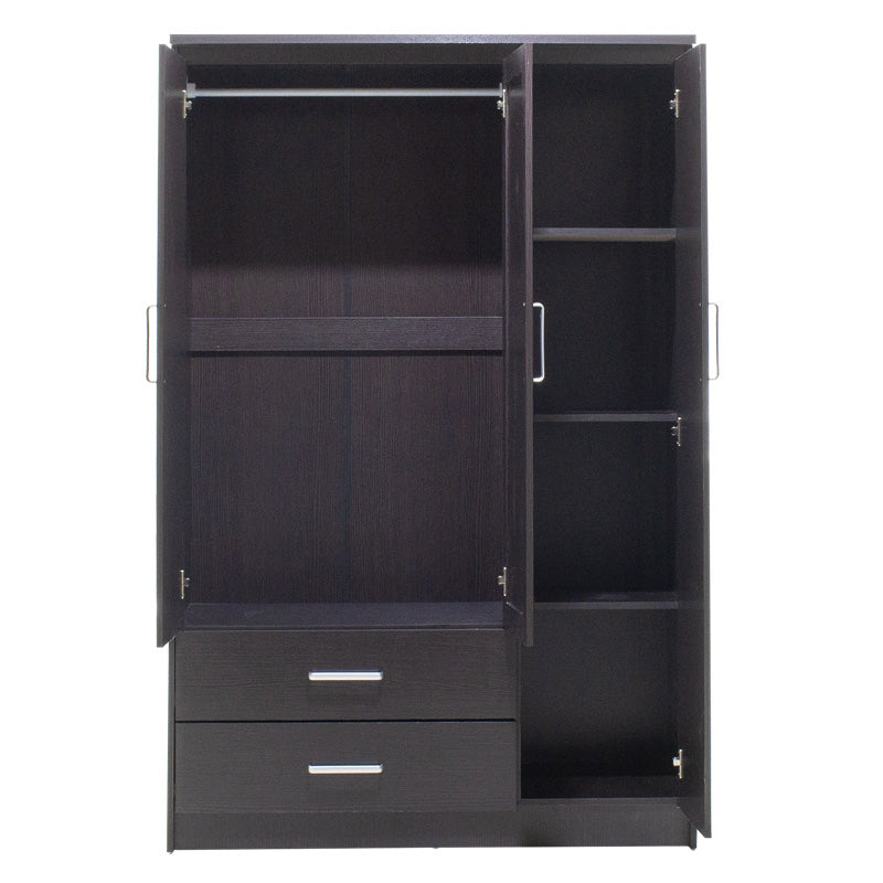 Wardrobe Olympus pakoworld with 3 doors and drawers+mirror in wenge colour 120x57x183