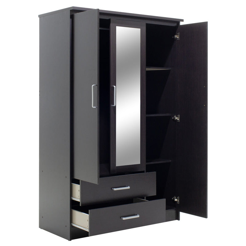 Wardrobe Olympus pakoworld with 3 doors and drawers+mirror in wenge colour 120x57x183