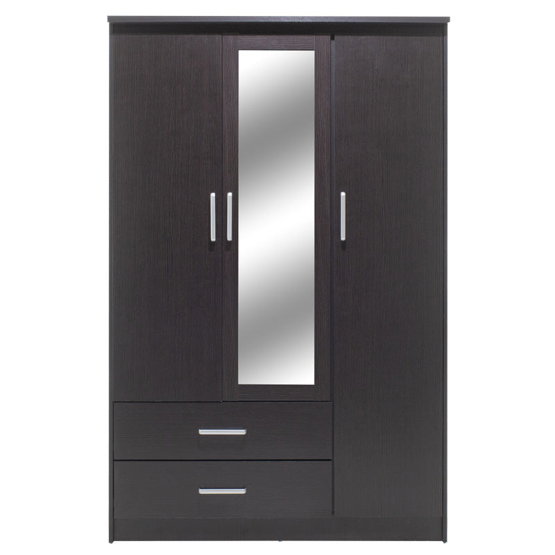 Wardrobe Olympus pakoworld with 3 doors and drawers+mirror in wenge colour 120x57x183