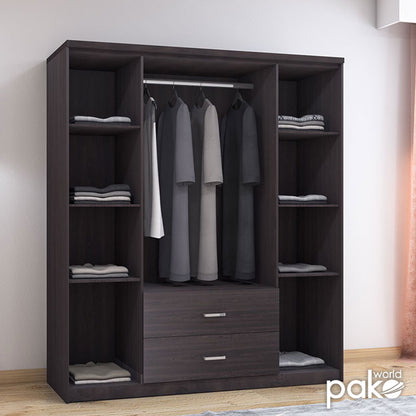 Wardrobe Olympus pakoworld with 4 doors and drawers in wenge colour 159x57x183