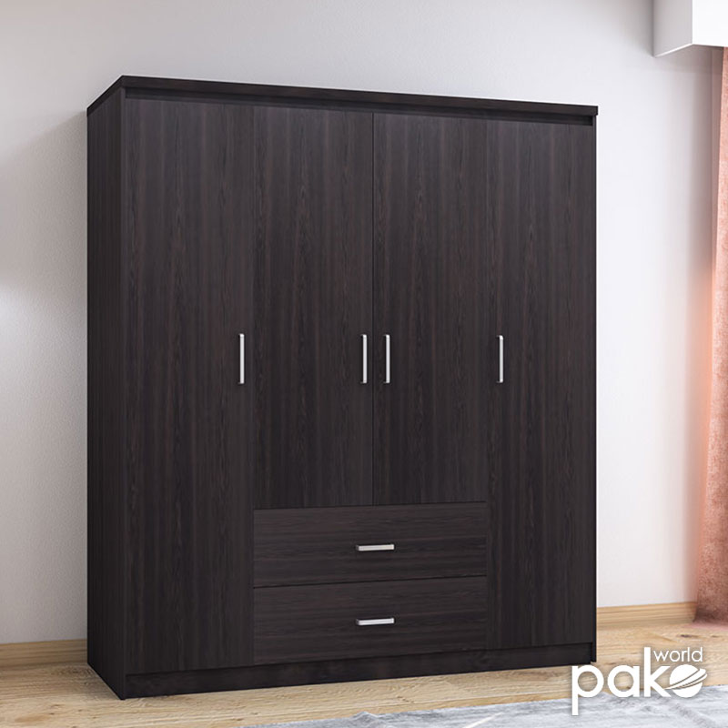 Wardrobe Olympus pakoworld with 4 doors and drawers in wenge colour 159x57x183