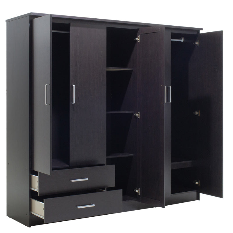 Wardrobe Olympus pakoworld with 5 doors and drawers+mirror in wenge colour 198x57x183