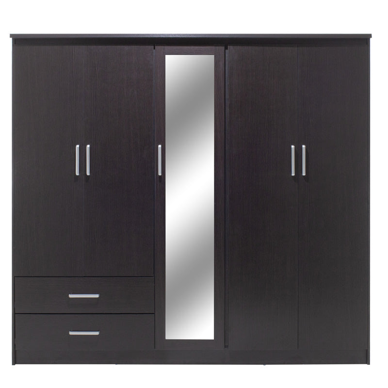 Wardrobe Olympus pakoworld with 5 doors and drawers+mirror in wenge colour 198x57x183