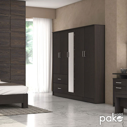 Wardrobe Olympus pakoworld with 5 doors and drawers+mirror in wenge colour 198x57x183