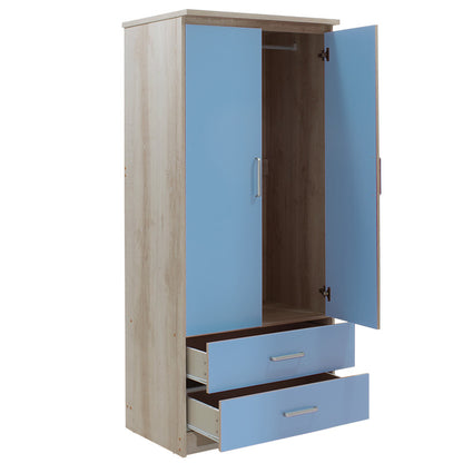 Children's wardrobe Looney pakoworld with 2 doors and drawers in castillo-blue colour 81x57x183