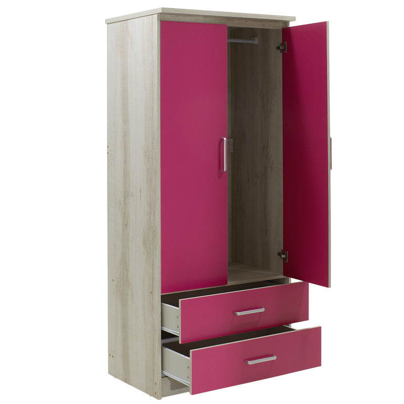 Children's wardrobe Looney pakoworld with 2 doors and drawers in castillo-pink colour 81x57x183