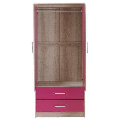 Children's wardrobe Looney pakoworld with 2 doors and drawers in castillo-pink colour 81x57x183