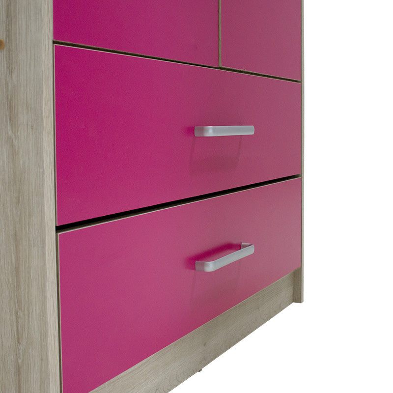 Children's wardrobe Looney pakoworld with 2 doors and drawers in castillo-pink colour 81x57x183