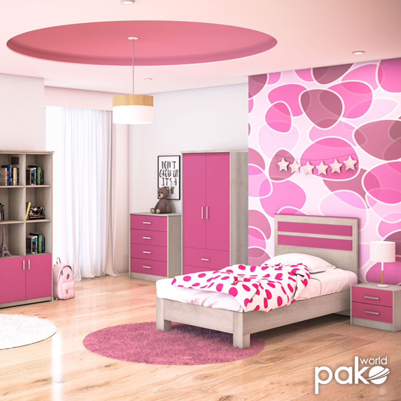 Children's chest of 4 Drawer Looney pakoworld in castillo-pink colour 80x40x95