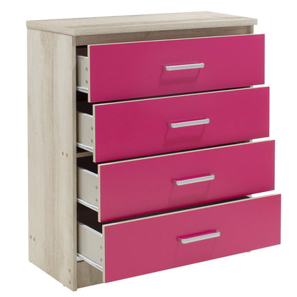 Children's chest of 4 Drawer Looney pakoworld in castillo-pink colour 80x40x95