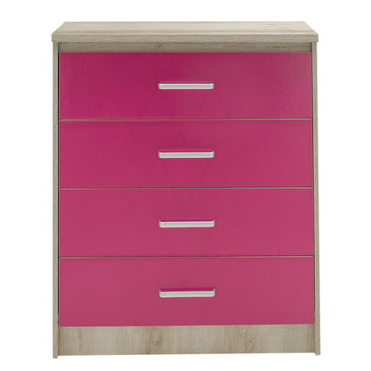 Children's chest of 4 Drawer Looney pakoworld in castillo-pink colour 80x40x95