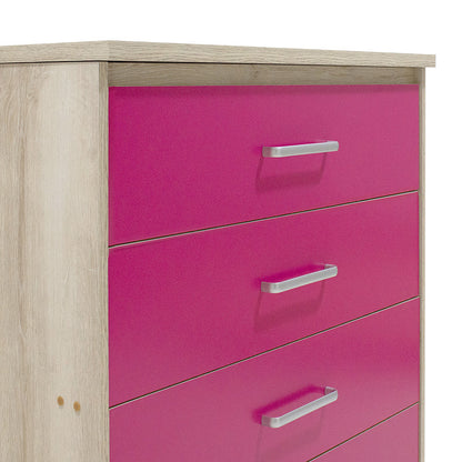 Children's chest of 4 Drawer Looney pakoworld in castillo-pink colour 80x40x95