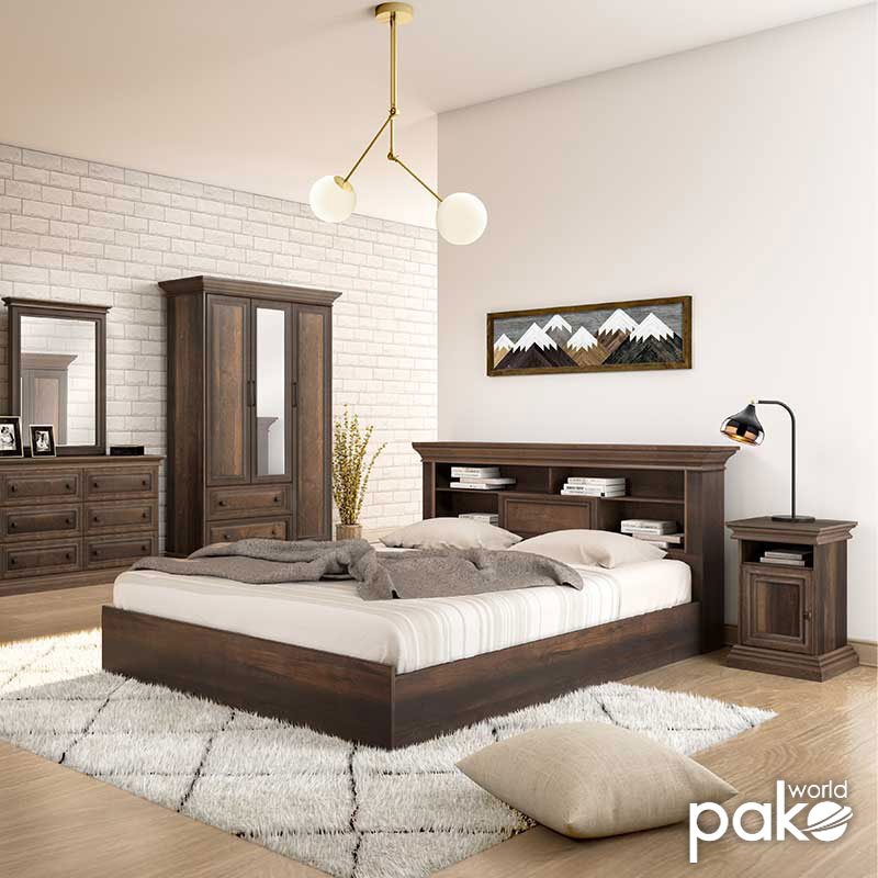 Double bed Mozart pakoworld in walnut colour 160x200cm