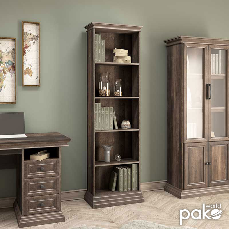 Bookcase Mozart pakoworld in walnut color 60x34,5x202,5cm