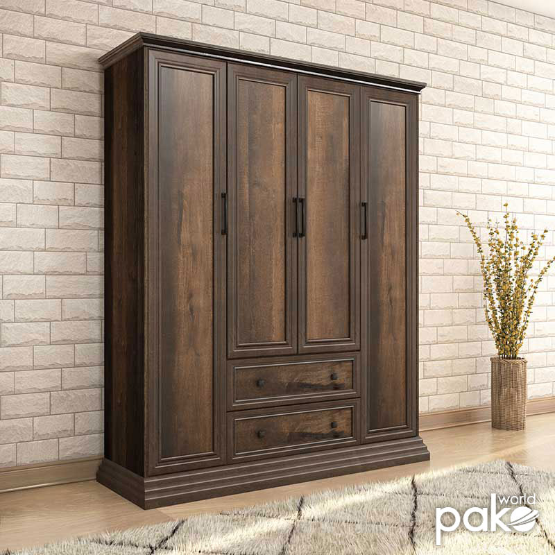 Wardrobe Mozart pakoworld with 4 doors and drawers in walnut colour 158x52x202,5cm