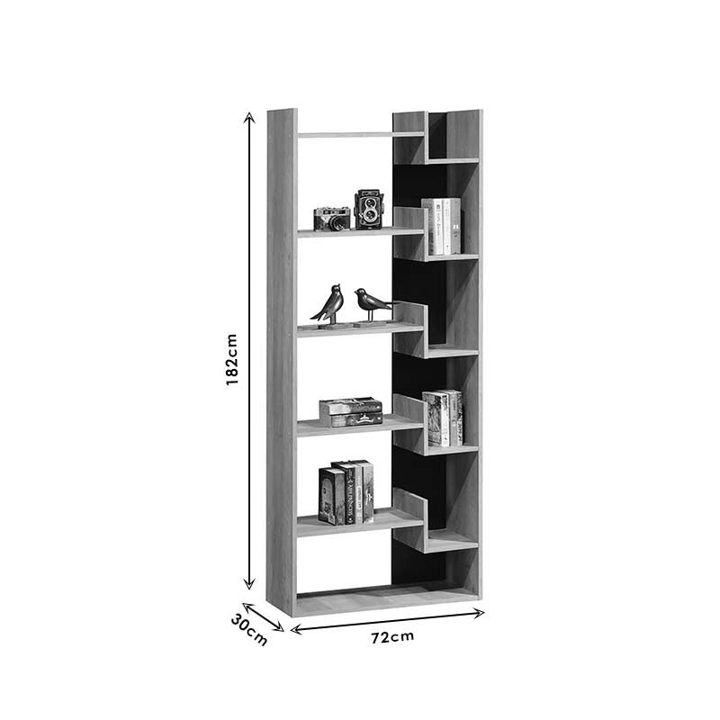 Bookcase Naya pakoworld natural-anthracite 72x30x182.5cm